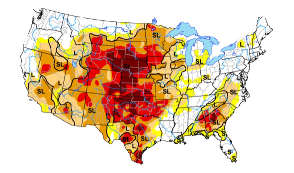 US Drought Monitor Jan 18, 2013 US hay crop 120 m tons in 2012 down