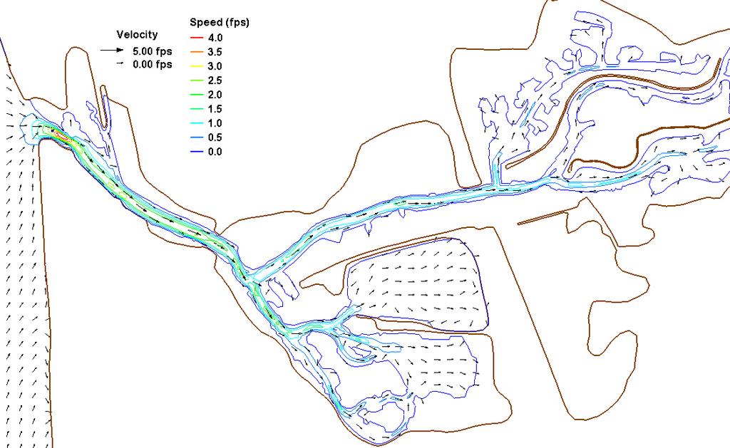 Figure 5-8: Peak Flood Tide Velocity for Alternatives