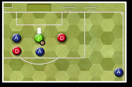 If the ball receiver is unmarked, and the goalkeeper is located up to 2 hexes from him, the GK moves up to 2 hexes and intercepts the ball from any of the 6 hexes surrounding the receiver.