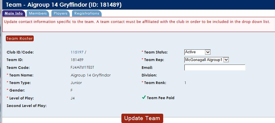 new team at 14s. But, if you already have an inactive Stars 14s team you can just make it active again for the season. The team rep can be changed if needed.