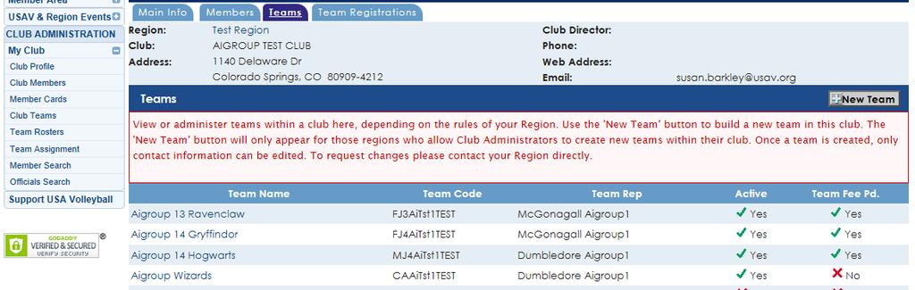 Adding club members using the Add Club Member to Team tab: Members can also be added to teams by clicking on Club Teams Teams tab, finding the team