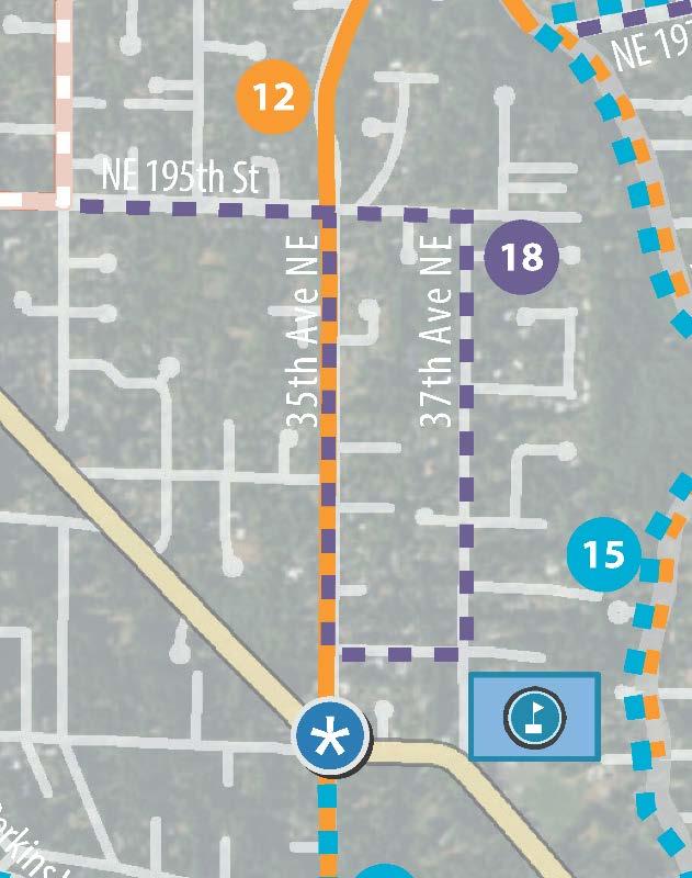 18 Safe Routes to School Add a sidewalk or pedestrian path on the following Walking Wednesday routes near Lake Forest Park Elementary: NE 195th Street