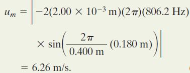 What is the maximum magnitude of the transverse velocity u m of the element oscillating at coordinate x =0.180 m?