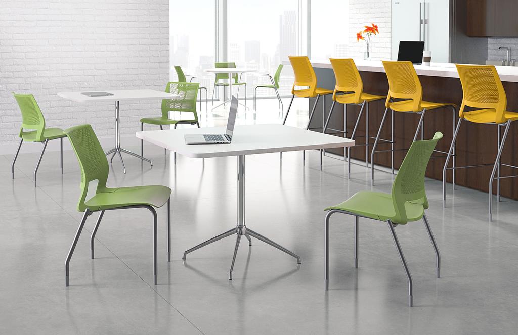 Shine a Light on Easy Lumin café stools and stacking 4-leg chairs feature a large clean-out space and a built-in pull handle for easy