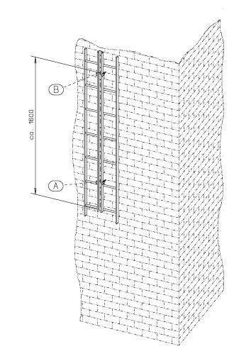 B 22. Special case: If a vertical ladder is not mounted directly at ground level, 2 lower ascending locks must be fitted: The first (A) directly at the beginning, above the 2 nd.