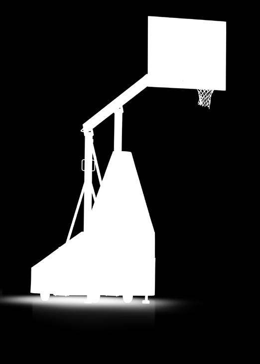 set-up system; reduced-size backboard 120x90 cm made of fiberglass with wood core; unidirectional breakaway ring; anti-whip net; Schelde blue safety padding to front and sides; floor connector