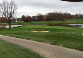 bunker to the right of the green, closest