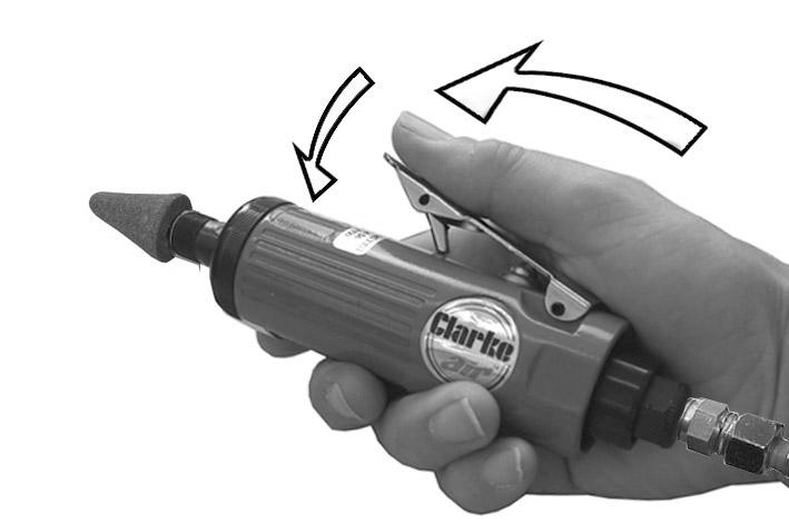 Use the other wrench to fully tighten the collet and grip the stone in position as shown. OPERATING THE DIE GRINDER 1.