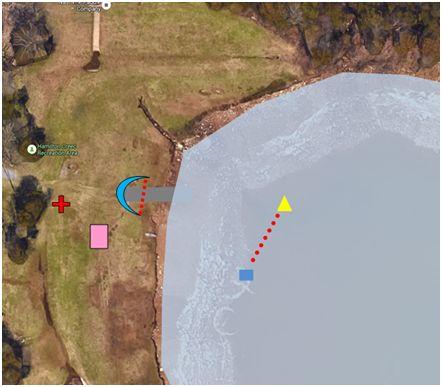 Start/Finish Line Layout ATHLETES WILL START IN-WATER FROM BEHIND AN IMAGINARY LINE (RED DOTS) AT THE FIRST BUOY COURSE SUPPORT VOLUNTEER WILL BE STATIONED TO HELP FORM THE START LINE FOR SWIMMERS TO
