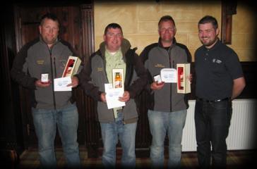 Menteith Ospreys George, Ronnie and Peter receiving their prizes from Andrew McDougall of sponsors Angling Active