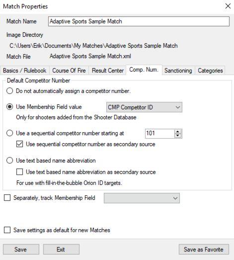 Match Setup: Competitor Number To successfully use barcode labels, every competitor must have a numeric competitor number. Changing these settings only affects new shooters added to the match.