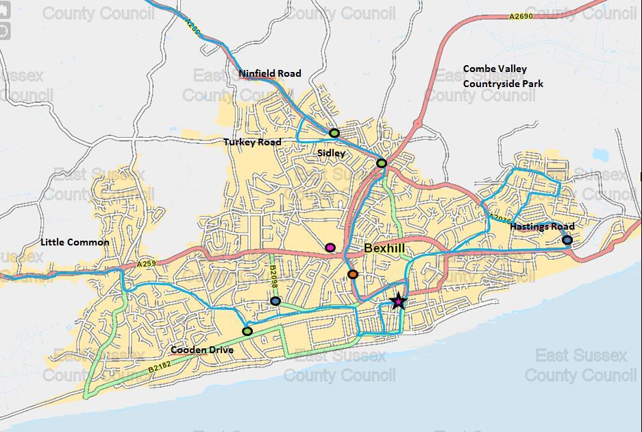 Indicative Map of Measures proposed for Bexhill as part of the Bexhill and
