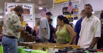 She is buying a customized SKS rifle with a high-capacity magazine and a bayonet (3).
