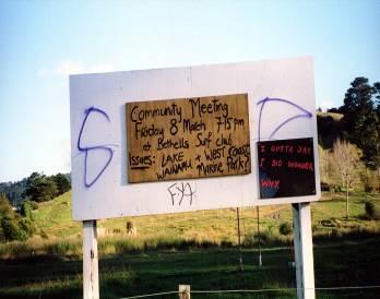 Figure 5 Local community notice board noting the decline of Lake Wainamu as an issue to be discussed.