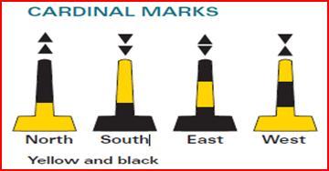 BASIC MARITIME BOATING RULES Maritime Water Danger Markers The main purpose of a Cardinal Mark is to indicate the safe side on which to pass a danger. The deepest water is on the named side.