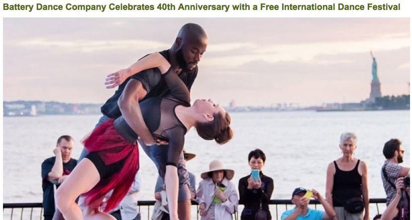 August 1, 2015 Presented in Association with Battery Park City Authority Founded in the Financial District by Jonathan Hollander in 1976, Battery Dance Company gave its first performances in parks,