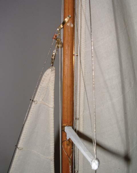 The length and shape of the boom is shown on the sail plan drawing. It is attached forward to the fore stay turnbuckle with a custom gooseneck fitting.