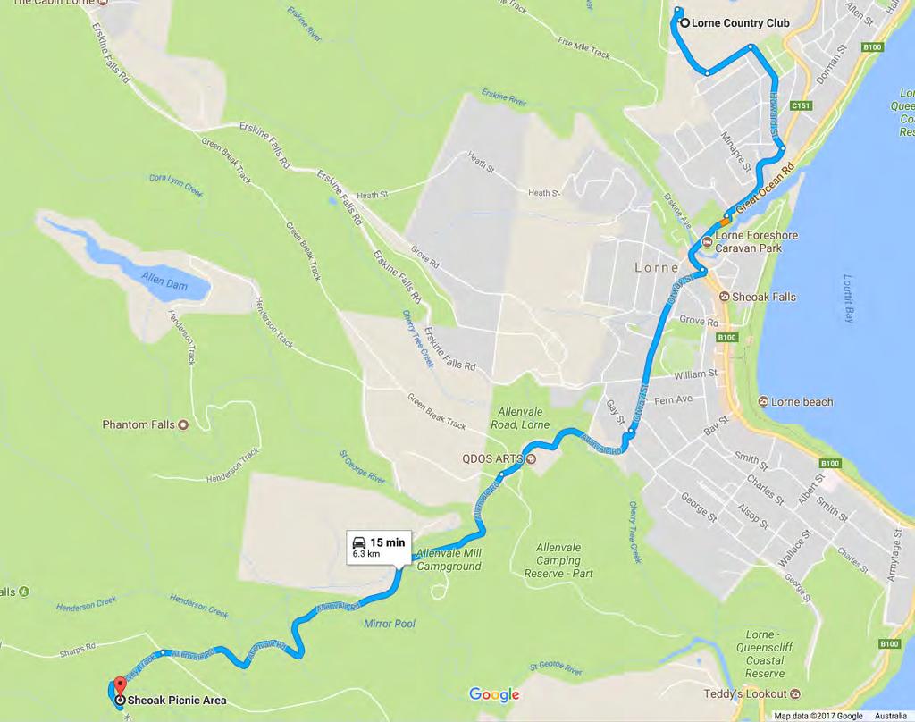 Some additional Maps The Bus Route from the Lorne Country Club where you Must Park and catch the shuttle bus Please be sure to park away from the country club and not park in the golfers carparks and