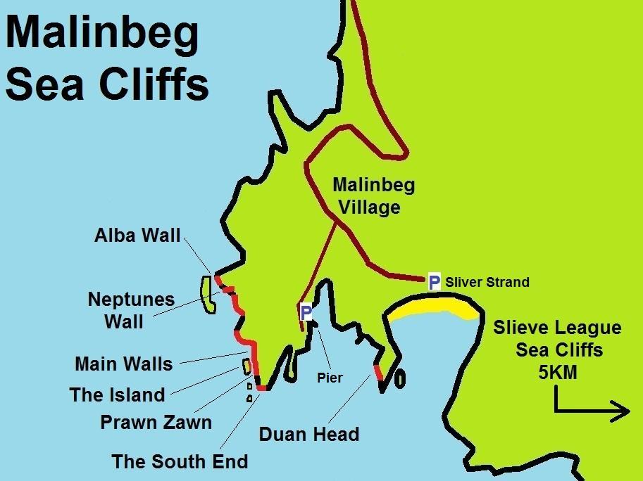 3 Malinbeg Directions: The sea cliffs at Malin Beg are tremendously popular, providing a very attractive combination of good clean rock, easy access and generally better weather than elsewhere in the