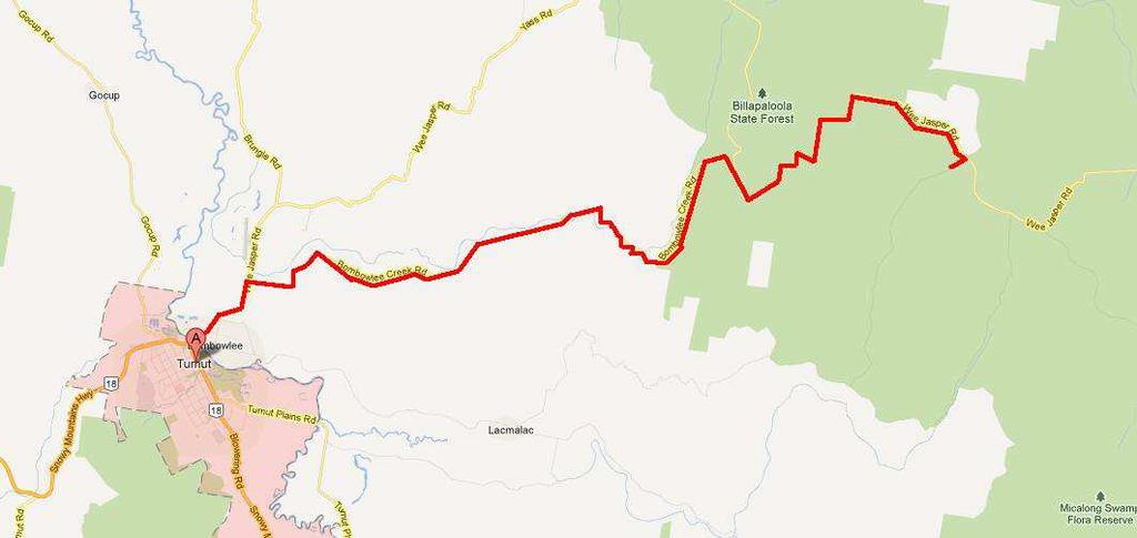 Directions to Rally HQ from Tumut (Snowy Mountains Highway) From the Snowy Mountains Highway, turn onto the Wee Jasper Road. After 2.7 kms, turn right onto Bombowlee Creek Road (Signposted Canberra).