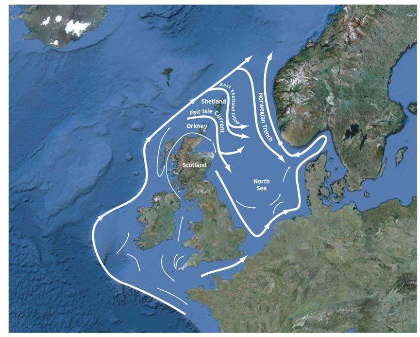 Figure 22 Ocean currents in the vicinity of the British Isles. Background image 2010 Google - Imagery 2010 TerraMetrics, NASA 4.