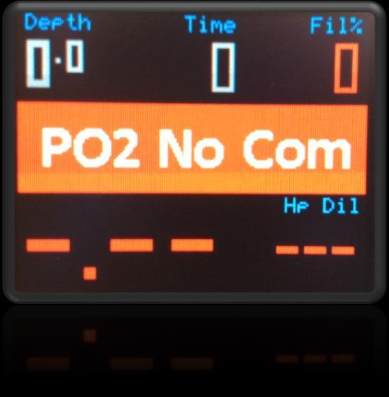 Example of PO2 comm failure Example of RedBare CCR dive ready If all system resources PO2, CO2, HP Dil, HP O2, filter remaining and filter temp are acceptable for diving, then the screen will show