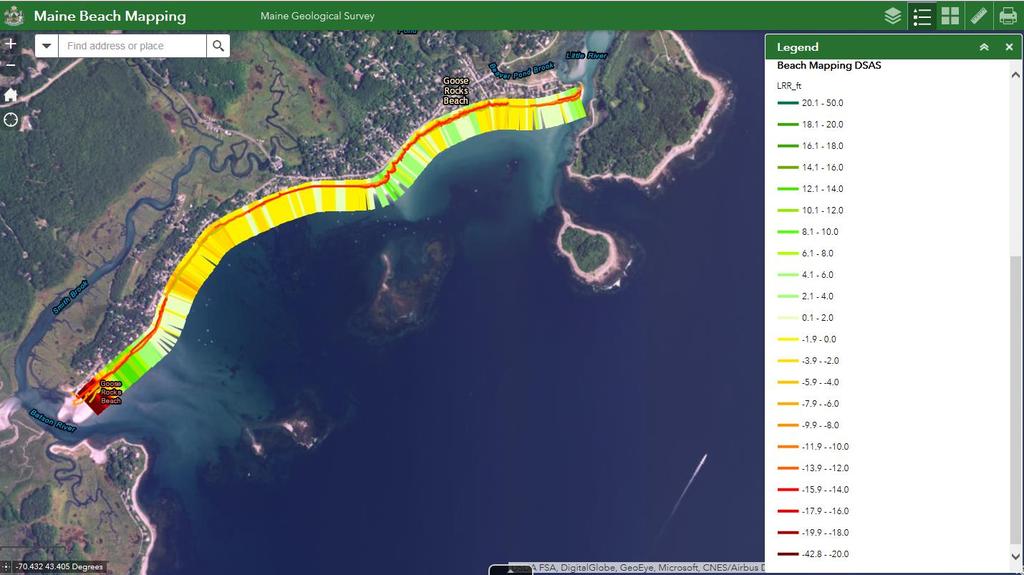 Maine Beach Mapping Program - Newly Available and Coming Information The created a web map application where the public can view and access shoreline positions and calculated shoreline change rate