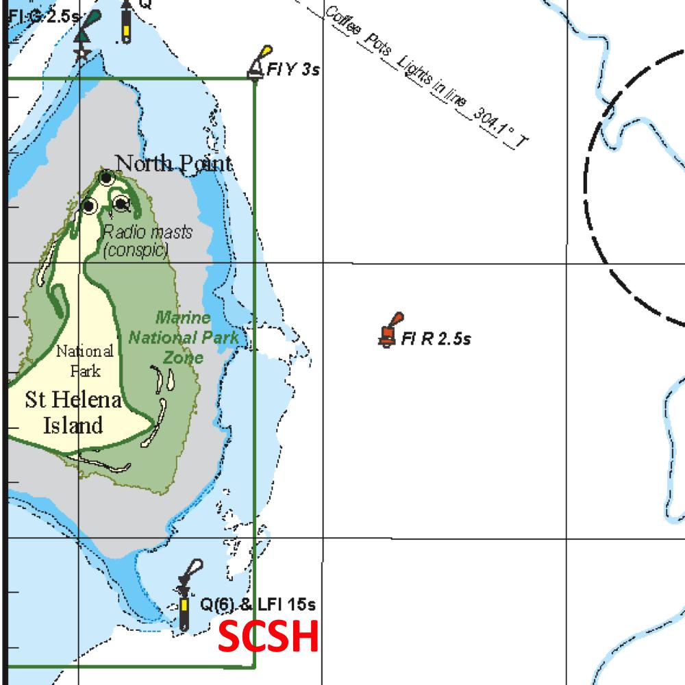 These are: Red Beacon NE Green Island (RBG) South Cardinal Beacon St Helena Island.