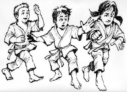 Besides learning how to roll and fall in class, they learned techniques for grabs and punches and kicks and finally for 'randori' which is group attack.