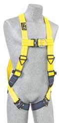 Vest-Style Harness Side and back D-ring, tongue buckle leg straps.