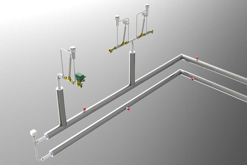 For end of line decant points, combination with a gas vent system pre-cools line and prevents large gas