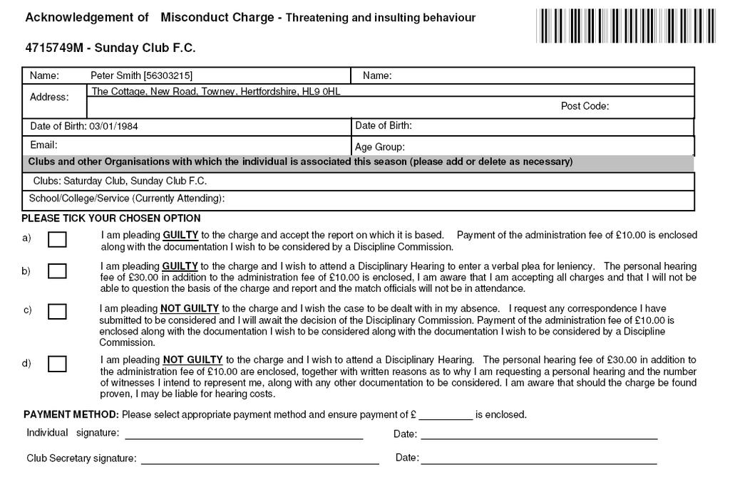 Misconduct - Reply Form For information on how to respond to a misconduct charge please see page 14.