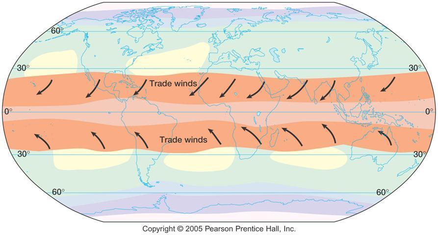 Trade Winds Major wind systems of the tropics, btw latitudes 25 degrees N & S.