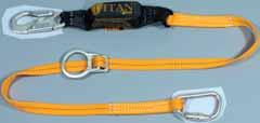 Two-legged models available for continuous tie-off CONFINED SPACE & RESCUE/DESCENT T5112/6FTAF Titan Tubular Shock-Absorbing Lanyards feature a built-in woven inner core that smoothly expands to