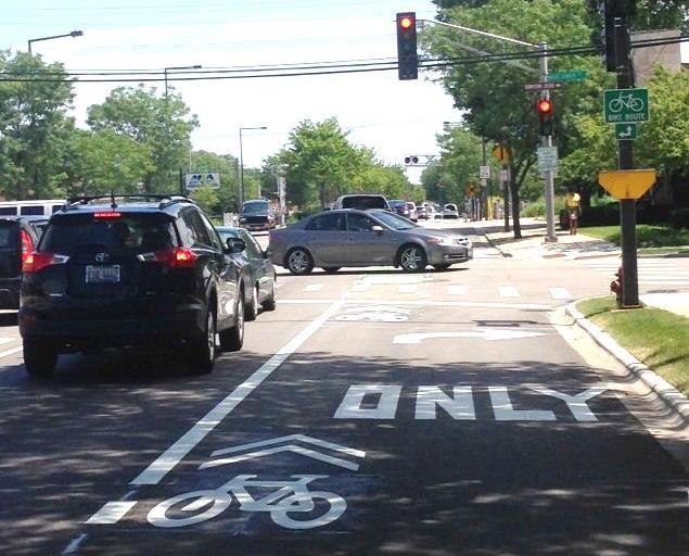 SLMs at intersections Shared Lane Markings where right-turn lanes