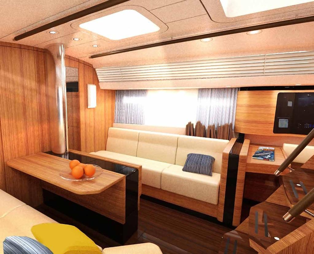 Saloon and galley The impressive interior design work on the per formed by top-ranking superyacht stylist Ken Freivokh will not pass anyone unnoticed.