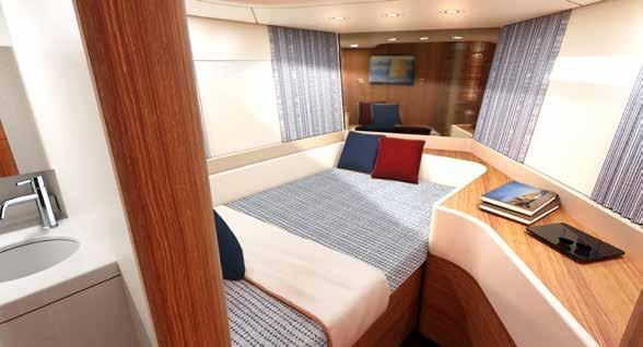 Selectable layouts in front of the mast includes an additional head or a separate shower room with just a shower to port and a seating option to