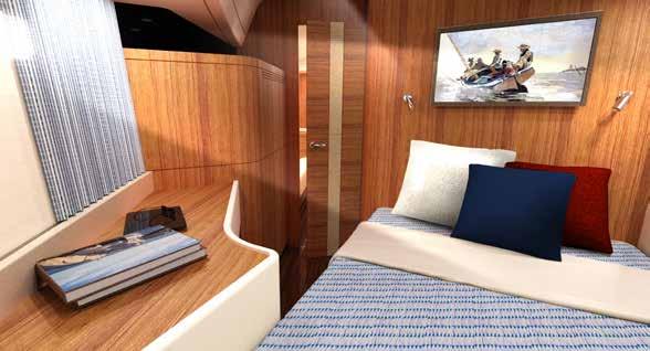 In the rear part of the yacht is a luxurious and spacious aft cabin suite accessible both from the aft head and the saloon.