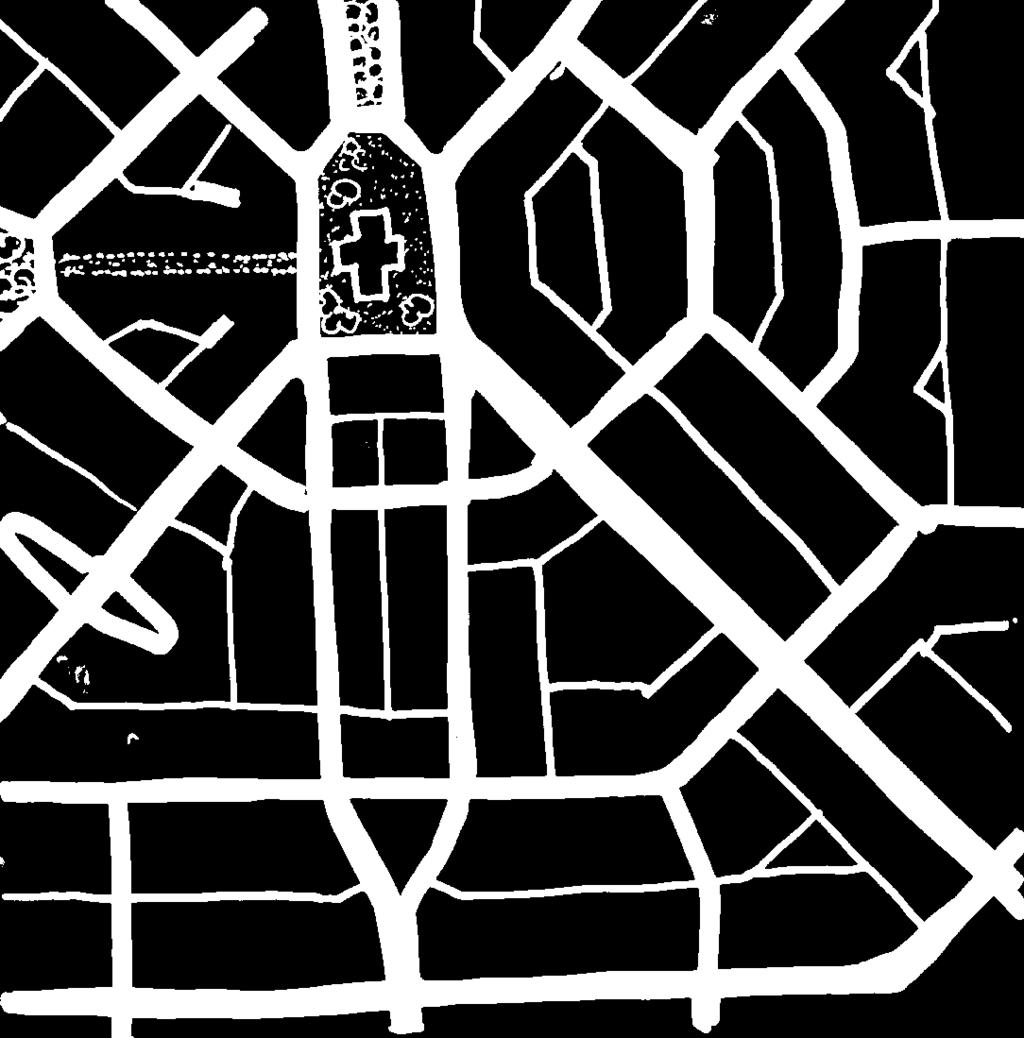 Figure 6:26 Example of Spiderweb Pattern that radiates from a center or monument. It creates formalized central space. Diagonal streets can create hierarchy for through traffic.