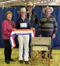 National Youth Stampede 2017 Champion Parader: Amy Whitechurch with sponsor Sue Salier, Minnie-Vale Charolais and President Chris Knox.