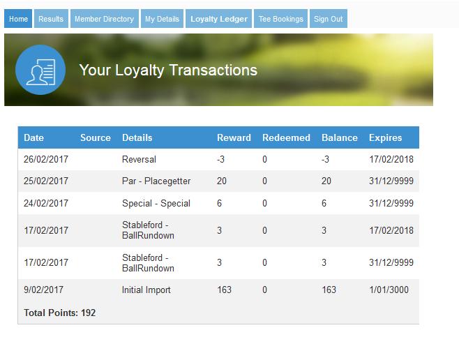 Prize Money The Loyalty Transactions screen shows your