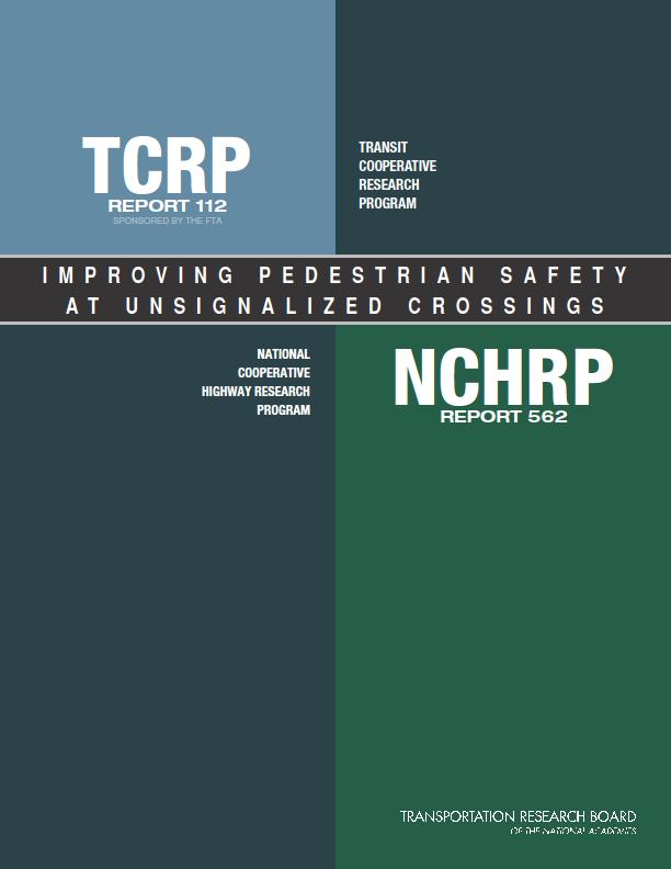 Improving Pedestrian Safety at Unsignalized Crossings (NCHRP Report 562) Released in 2006 Evaluated compliance rates of treatments under various conditions Recommended treatments for