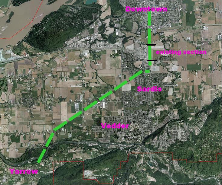 B.C. Rail / Southern Railway Corridor (Yarrow to Downtown Chilliwack - 11km) The Railway Corridor extends from our western boundary with Abbotsford to its interconnection with the CNR in Downtown