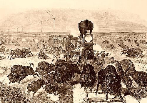 defense of the train against the Indians, and open from the windows and platforms of the cars a fire that resembles a brisk skirmish.