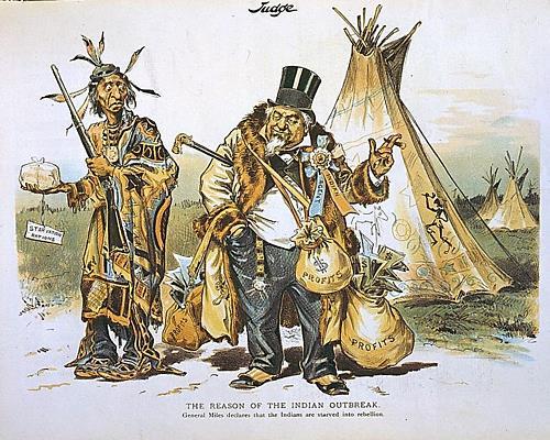 An 1890 cartoon illustrating the Indian Agents' infamous corruption.
