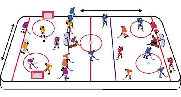 Games Played Using One Zone or Half the Ice CARD 22 D4 BASIC FORMATION In the D4 formation the players either use one third or one half of the rink and both teams shoot on the same net as in