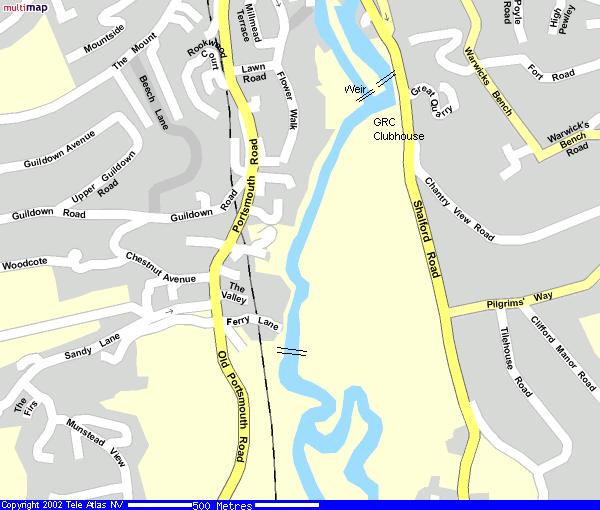 River Wey GRC reach St Cathrines Figure 1 Map of the river showing local area.