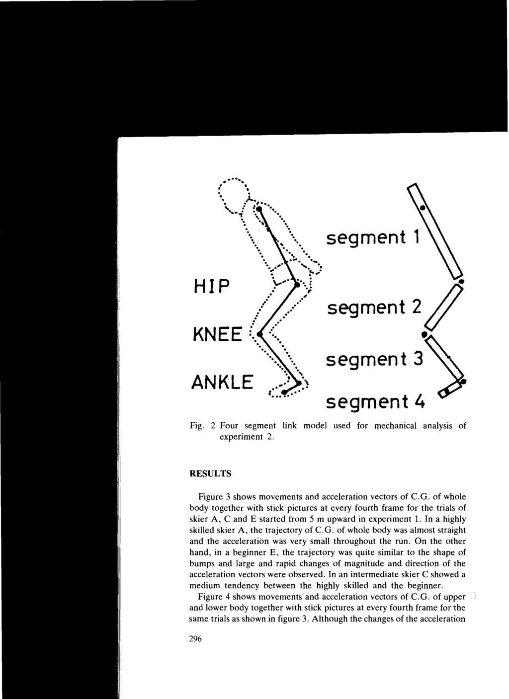 o " HIP KNEE o o o o ANKLE ". segment 1 o o o o. 2/ segment segment 3 segment 4 Fig. 2 Four segment link model used for mechanical analysis of experiment 2.