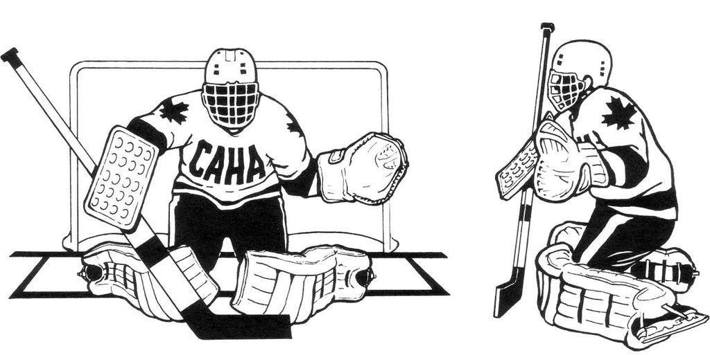Standing Pad Save S&DMHA Development Program Remain in a basic stance position. Position the pads perpendicular to the oncoming puck. Bend the knees forward slightly to direct the puck downward.