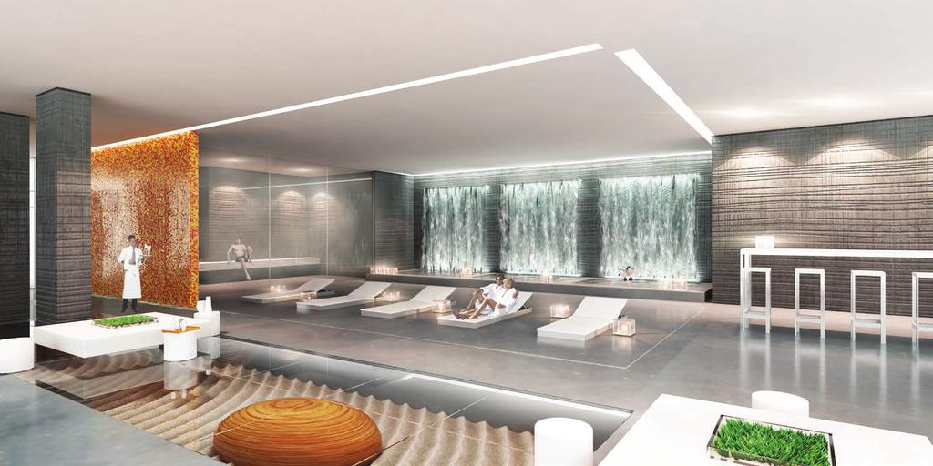 THE SPA AND REJUVENATION CENTER Residents can escape at the state-of-the-art co-ed and private spa featuring saunas, a steam room, and Jacuzzis with distinct temperatures in a relaxing waterfall